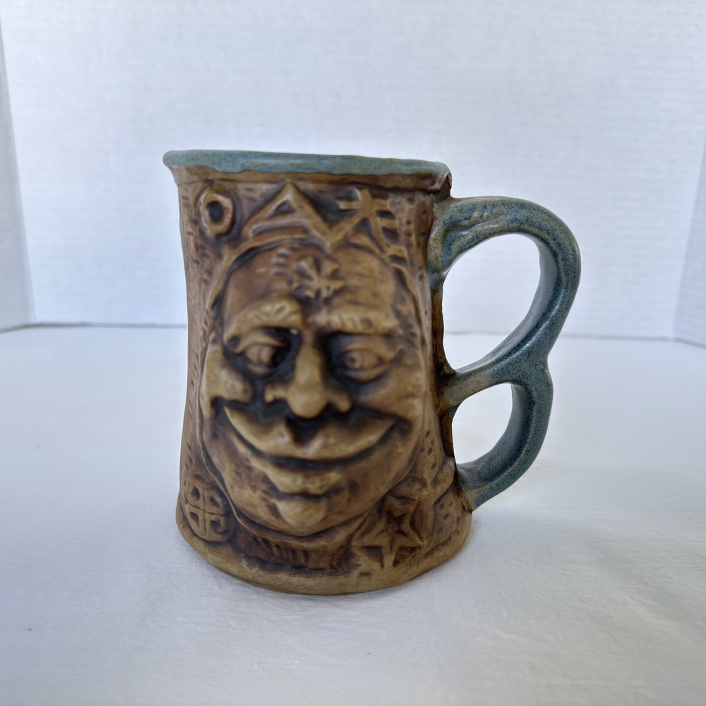 Jim Rumph Large Mug Tankard Cross-eyed Ogre Face Blue Handle Troll Inside